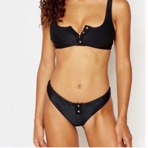 NWT Frankie's Bikinis Black Alana Bikini Bottom NEW